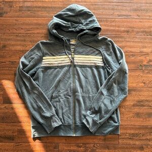 Aviator Nation Charcoal Zip-Up Hoodie with Beige Stripes